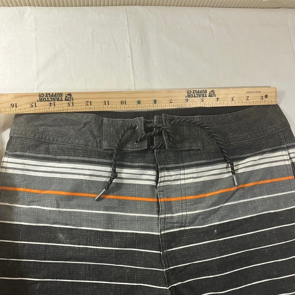 Tony Hawk Mens Board Shorts Size 32 Black Gray Orange Striped Reflex‎ Stretch